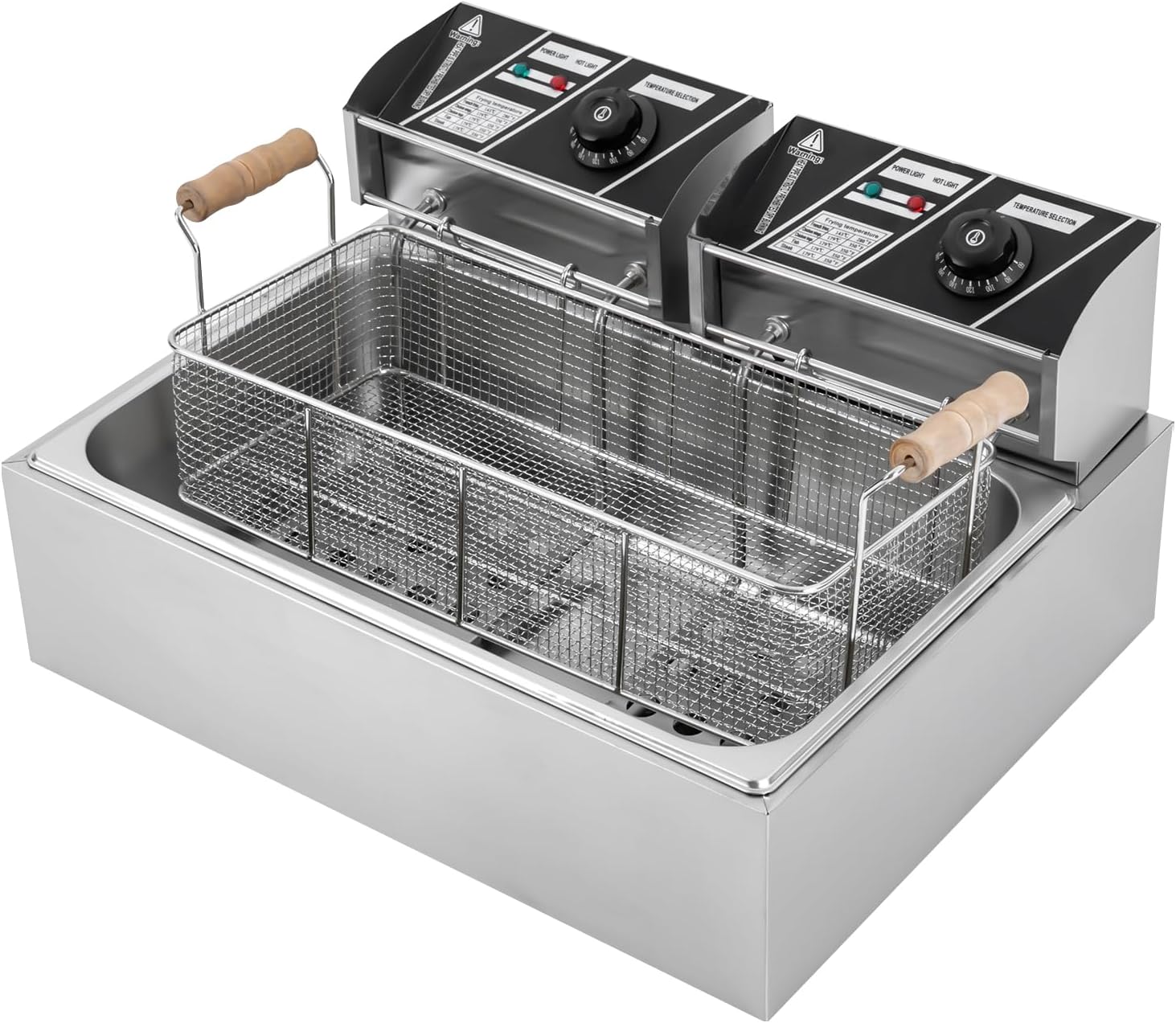 Electric Deep Fryer with 3 Baskets & Lids, 3400W Stainless Steel Commercial Deep Fryer