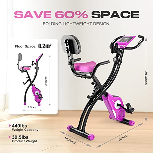 Folding Exercise Bike Portable Upright Adjustable Backrest Cycling Recumbent Stationary Bike Slim Indoor Workout Fitness Cardio Foldable Exercise