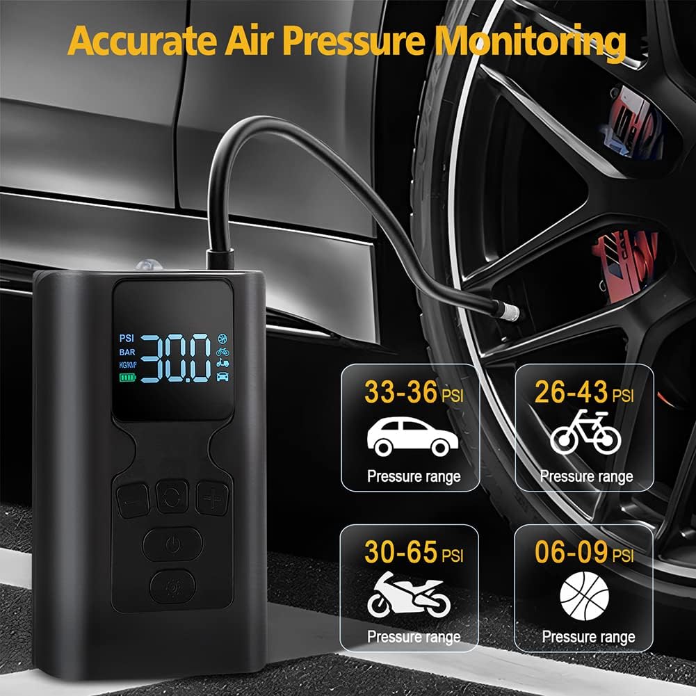 Okubukai Tire Inflator Portable Air Compressor for Car Tire,150PSI Mini Cordless Electric Tire Air Pump with Digital Pressure Gauge LED Light