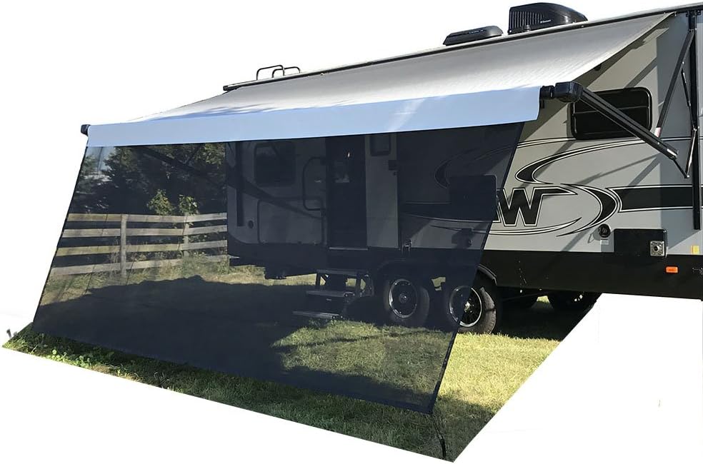 Tentproinc RV Awning Sun Shade Screen 8' X 15' 3'' Black Mesh Sunshade Camper Trailer Awning Shade Screen UV Blocker Completed Kits