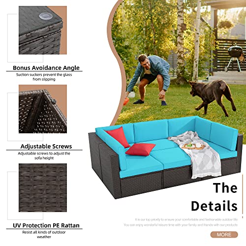 Shintenchi 6 Pieces Patio Furniture Sets Outdoor All-Weather Sectional Patio Sofa Set PE Rattan Manual Weaving Wicker Patio Conversation Set with