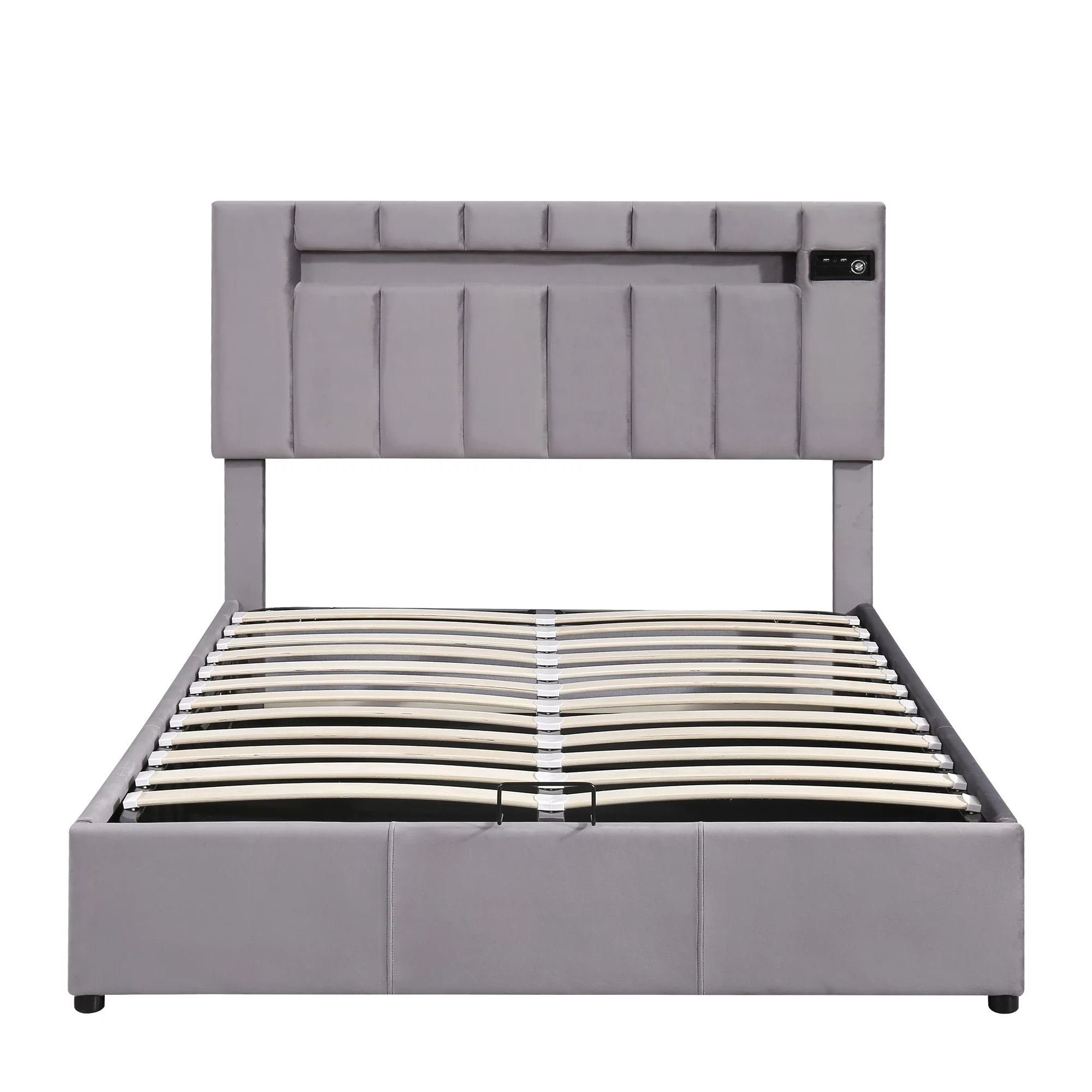 Bellemave Full Size Bed Frame with Storage and LED Light, Lift Up Upholstered Platform Bed with Bluetooth Player and USB Charging