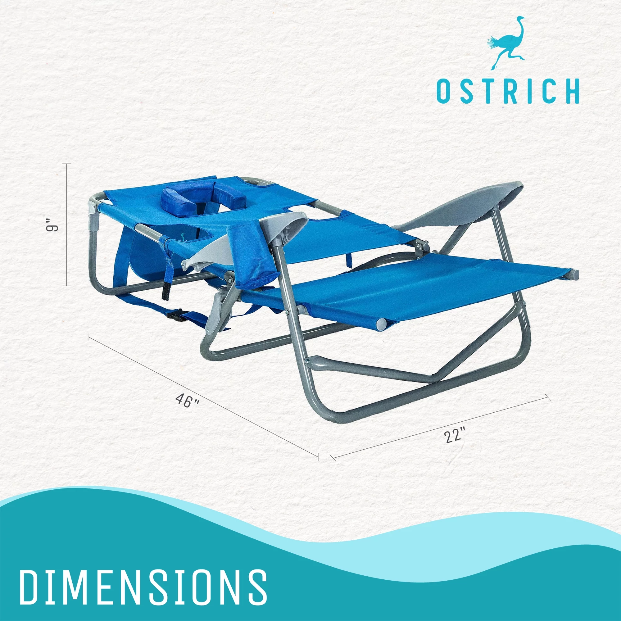 Ostrich On Your Back Chair & Ladies Comfort On Your Back Beach Chair, Blue