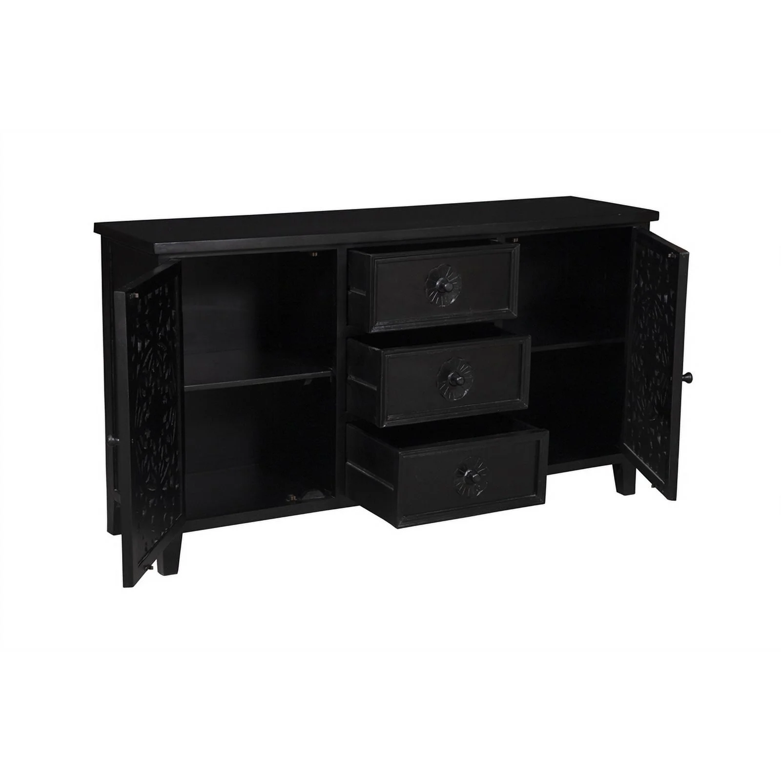 Pemberly Row Contemporary Solid Wood Sideboard in Black Finish