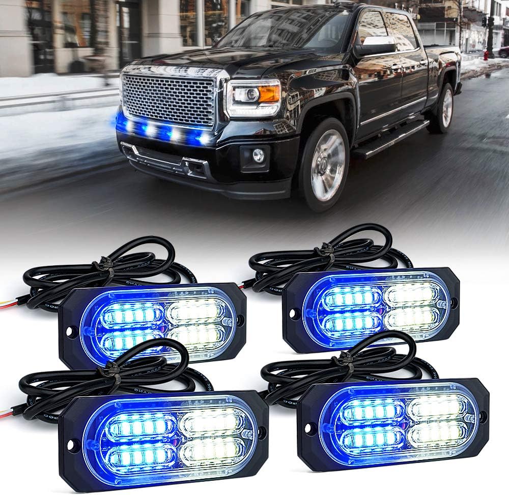 Xprite Red 20 LED Surface Flush Mount Grille Emergency Strobe Lights Kit Ultra Slim Deck Dash Grill Side Marker Warning Hazard Flashing Police Light