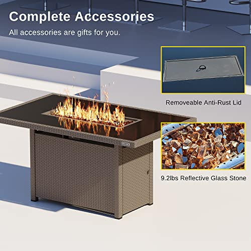 EAST OAK 44'' Propane Fire Pit Table, 60,000 BTU Gas Fire Table w/Aluminum Frame, H Type Burner and Tempered Glass Tabletop