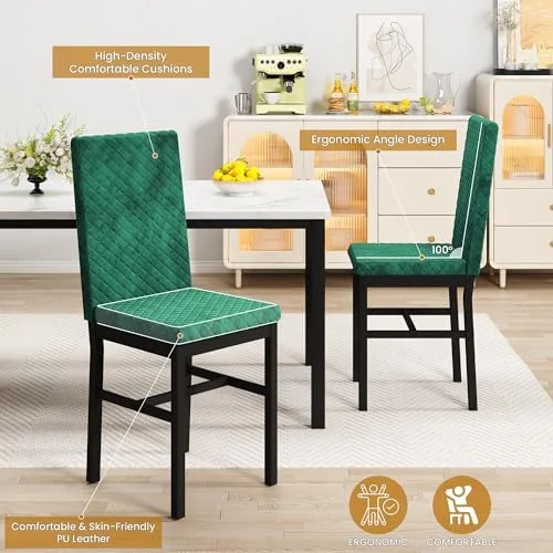 RUNFAYBIU Dining Table Set for 4 Kitchen Table and Chairs Set of 4 Faux Marble Dining Room Table Set Dinner Table with 4 Velvet Upholstered Dining