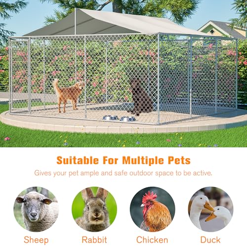 Large Outdoor Dog Kennel, Heavy Duty Galvanized Steel Dog Enclosure, Chicken Coop with Waterproof UV-Resistant Cover