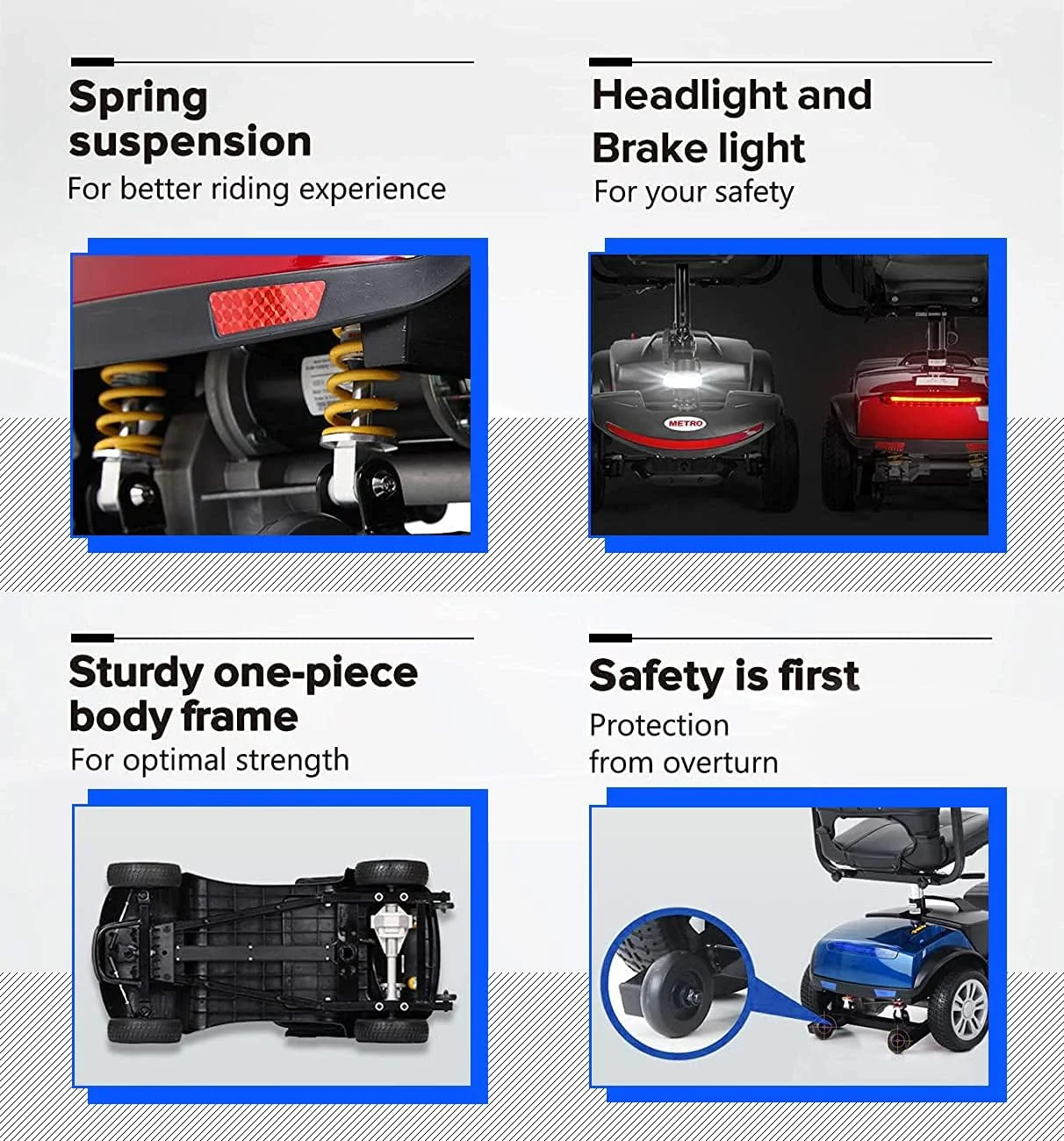 Outdoor Compact Mobility Scooter with Front & Back Light, Foldable Electric Powered Mobile Wheelchair for Seniors, Adults