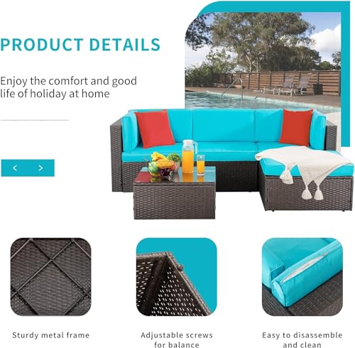 Shintenchi 6 Pieces Patio Furniture Sets Outdoor All-Weather Sectional Patio Sofa Set PE Rattan Manual Weaving Wicker Patio Conversation Set with