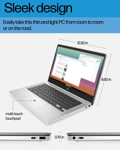 HP Chromebook 14 Laptop, Intel Celeron N4120, 4 GB RAM, 64 GB eMMC, 14" HD Display, Chrome OS, Thin Design, 4K Graphics, Long Battery Life