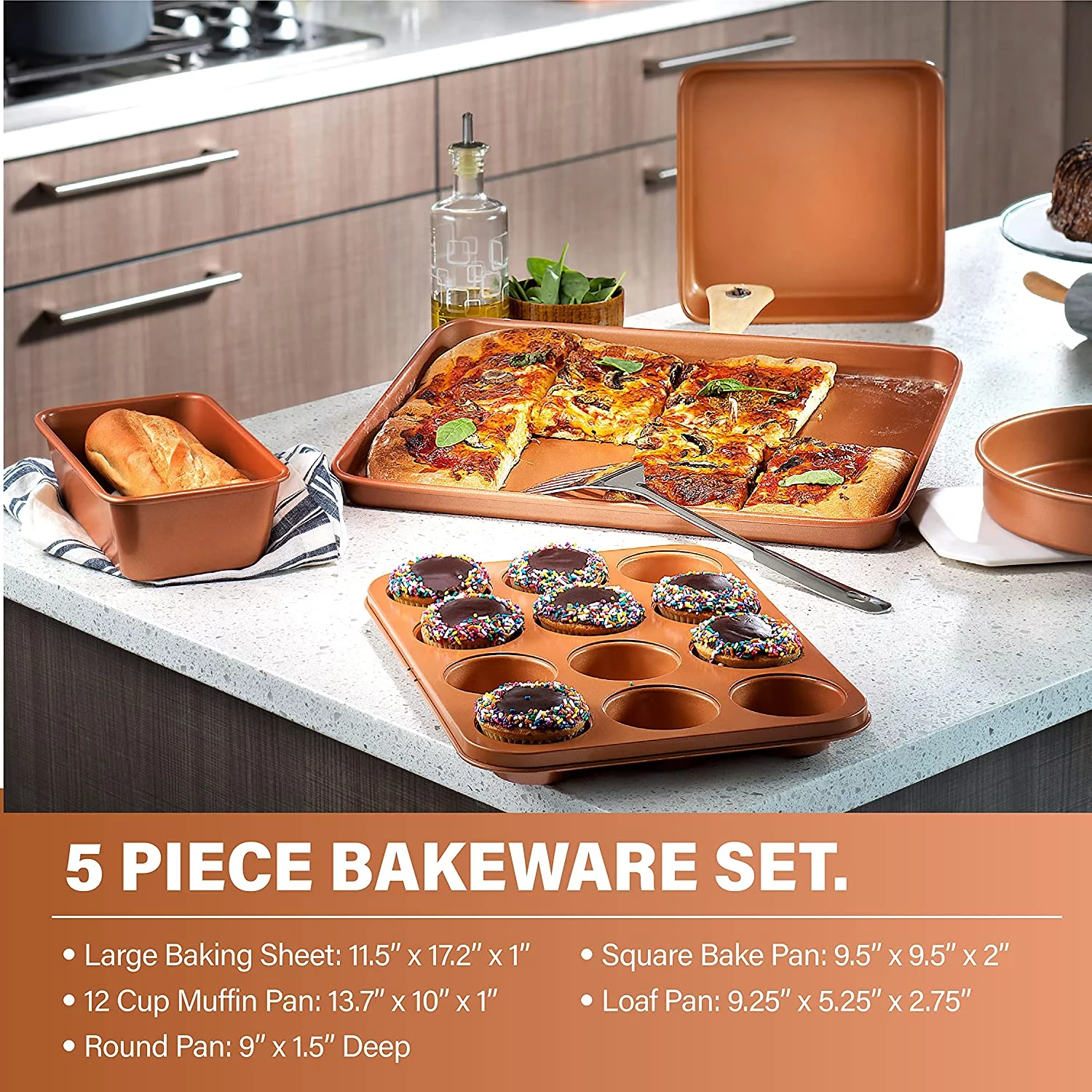 Gotham Steel Hammered Copper Collection – 20 Piece Premium Cookware & Bakeware Set with Nonstick Copper Coating, Includes Skillets, Stock Pots