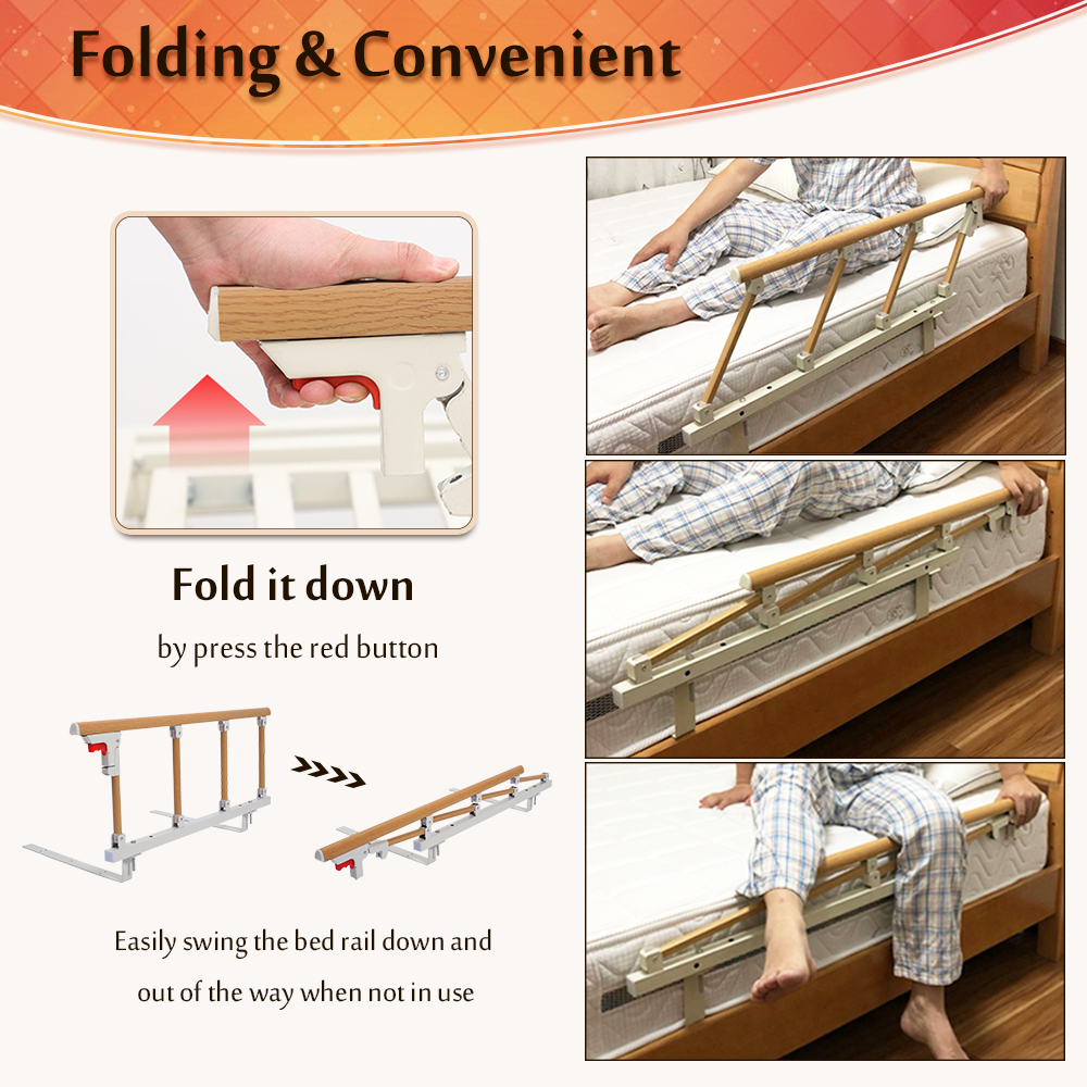 Bed Rails for Elderly Adults Safety Bed Side Assist Rail Collapsible Guard Railing Medical Bedrail Slides Under Mattress Hospital Bed Half Rail