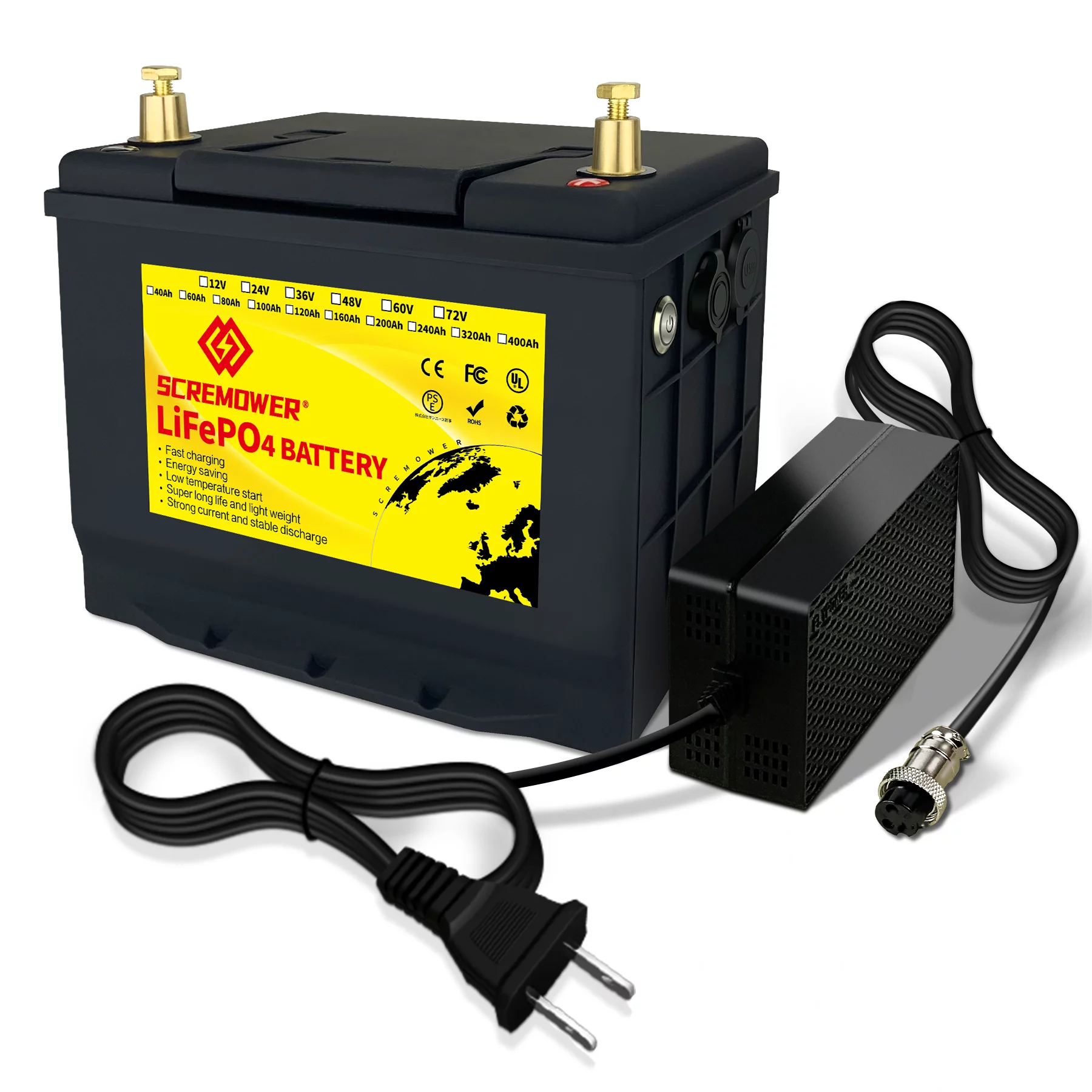 12V LiFePO4 Battery 60Ah, Lithium Batteries with 50A BMS, Rechargeable Deep Cycle, widely used for Trolling Motor, Marine, Camper, RV, Solar Power