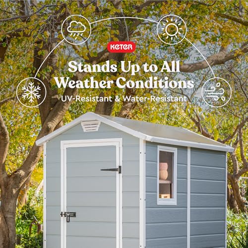 Keter Manor 4x6 Resin Outdoor Storage Shed Kit-Perfect to Store Patio Furniture, Garden Tools Bike Accessories, Beach Chairs and Lawn Mower