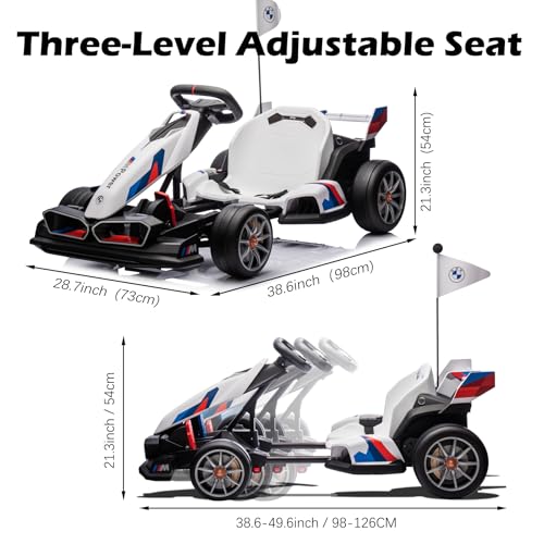 36V Licensed BMW Electric Go Kart, 7.5 MPH Drift Kart with 600W Motor, Outdoor Driftable Kids Race Pedal Go Karting Car w/Adjustable Seat, Lights
