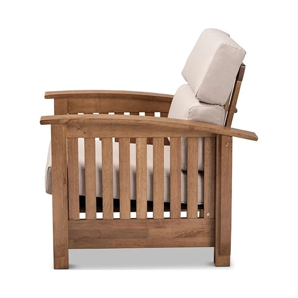Charlotte Modern Classic Mission Style Taupe Fabric Upholstered  Wood 1-Seater Lounge Chair