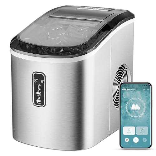EUHOMY Nugget Ice Maker Countertop with Handle, Ready in 6 Mins, 34lbs Per Day, Removable Top Cover, Auto-Cleaning