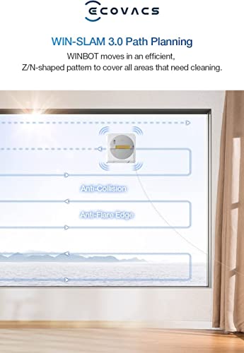 ECOVACS Winbot W1 Pro Window Cleaning Robot, Intelligent Cleaning with Dual Cross Water Spray Technology, Win SLAM 3.0 Path Planning