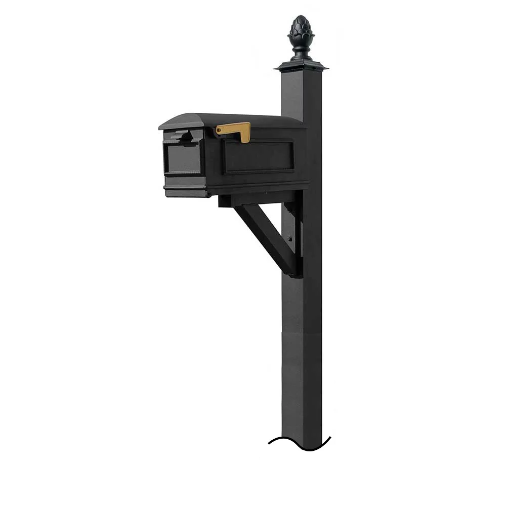 QualArc  Westhaven System with Lewiston Mailbox with No Base Pineapple Finial, Black