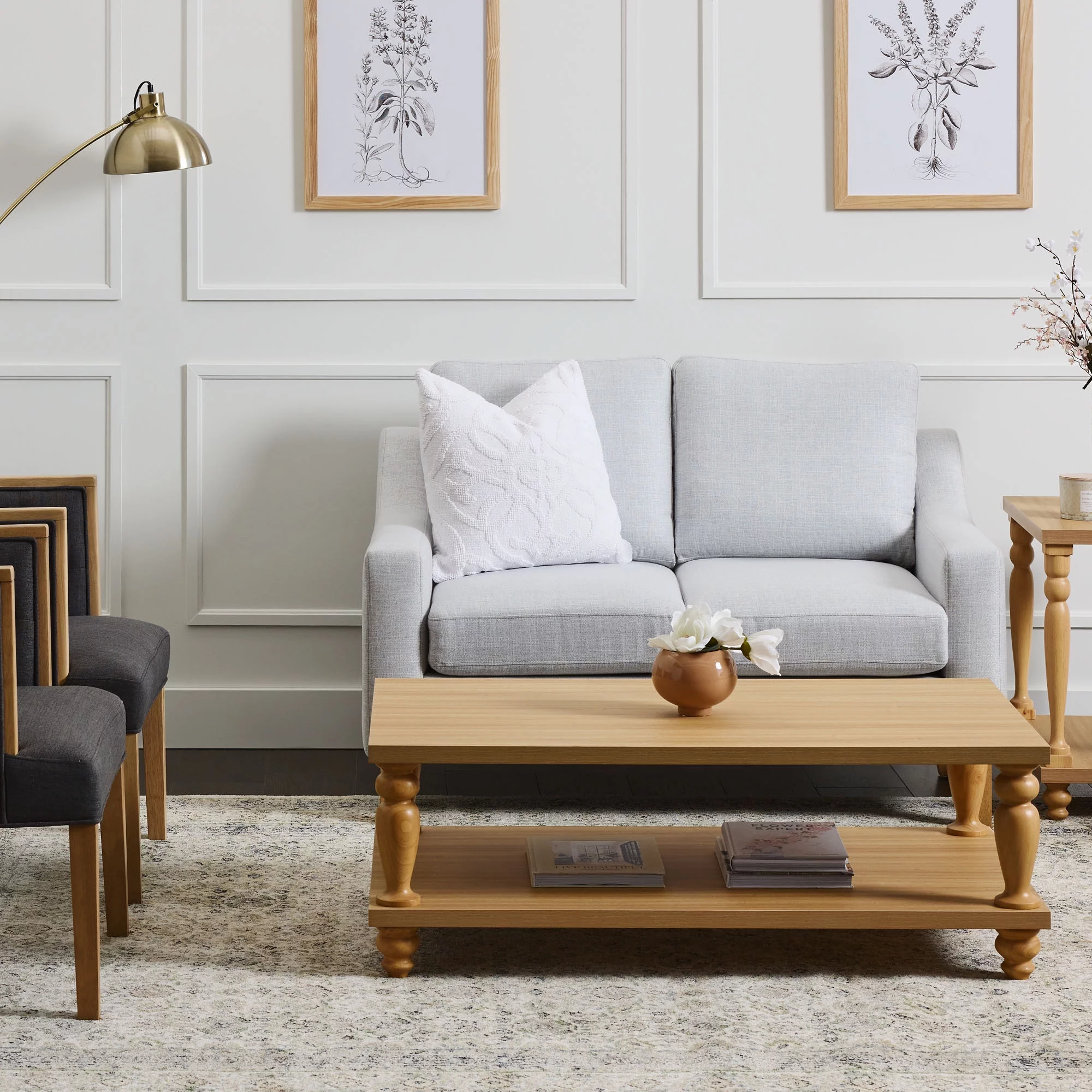My Texas House Fairview Upholstered Loveseat, Light Gray