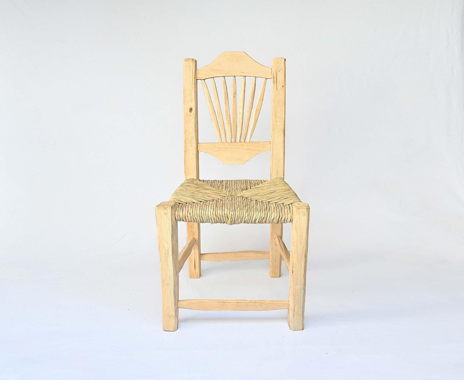 Set of 2 Chair Mexican of Handmade Wood Woven with Natural Palm or Tule Ray Sol Fiber, Artisan from Jalisco ideal restaurant, home, bar, hotel