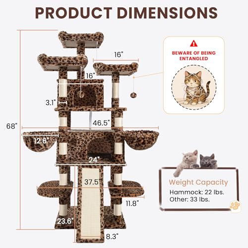 SHA CERLIN 68 Inches Multi-Level Large Cat Tree for Large Kitties/Big Cat Tower with Condo/Cozy Plush &zwnj