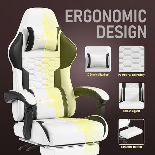 Gaming Chair, Computer Office Chair with Footrest, Linkage Armrests and Lumbar Support, High Back Ergonomic Gamer Chairs for Adults, Blue Fabric