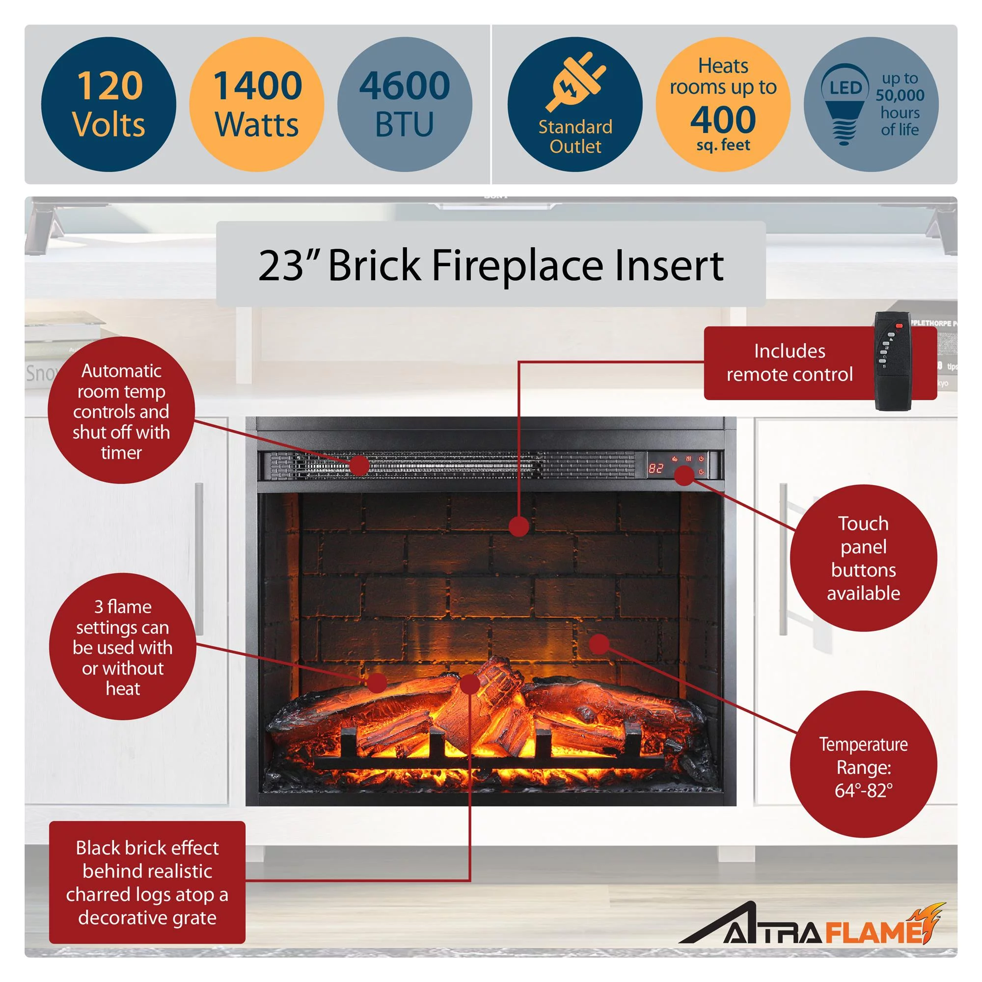 Ameriwood Home Fernwood Electric Fireplace Console TV Stand for TVs up to 75", Espresso