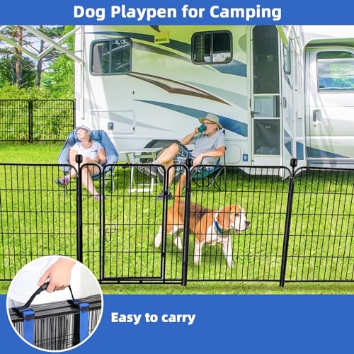 ADAVIN Tall Garden Fence with Gate, 48 in(H) 8 Panels Heavy Duty Iron Metal Animal Barrier Fence, Indoor Dog Playpen, Temporary Fencing