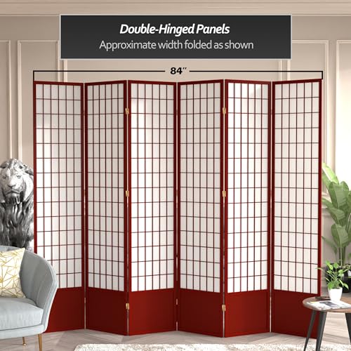 Red Lantern 7 ft. Tall Window Pane Shoji Screen-White-3 Panels Room Divider