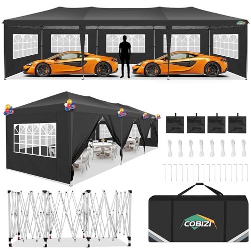 COBIZI 10x10 Pop up Canopy Tent Protable Canopy Tent with 4 Sidewalls Waterproof Commercial Instant Shelter for Parties, Wedding