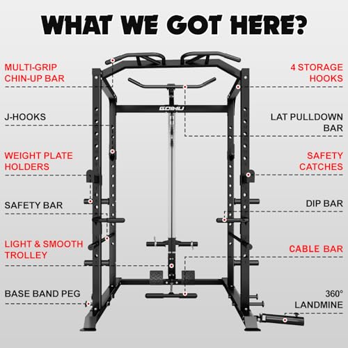 C1-V4 Power Cage, 2000LBS Squat Rack with LAT Pulldown, Multi-Function Weight Cage Strength Training Machine