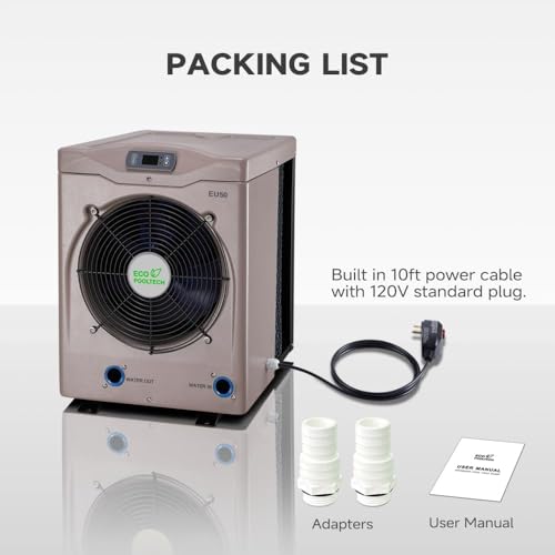 Above Ground Pool Heater, Up to 5000gallons Swimming Pool Heat Pumps, Fits 8/11/15 Foot Pools Electric Pool Water Heaters, Max Output 16184BTU/hr
