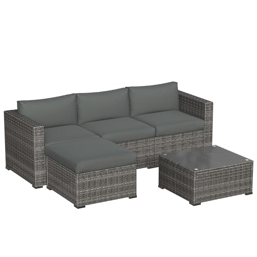 7 Pieces Outdoor Patio Furniture Sets with Glass Tea Table, PE Rattan Wicker Patio Conversation Set with Washable Cushions