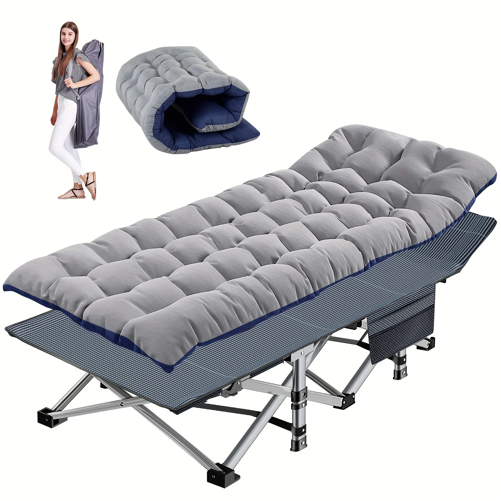 75" Folding Bed Cot With Double-Sided Mattress, Portable Folding Guest Bed, Heavy Duty Sleeping Bed Cot, Camping Bed Cot With Carry Bag