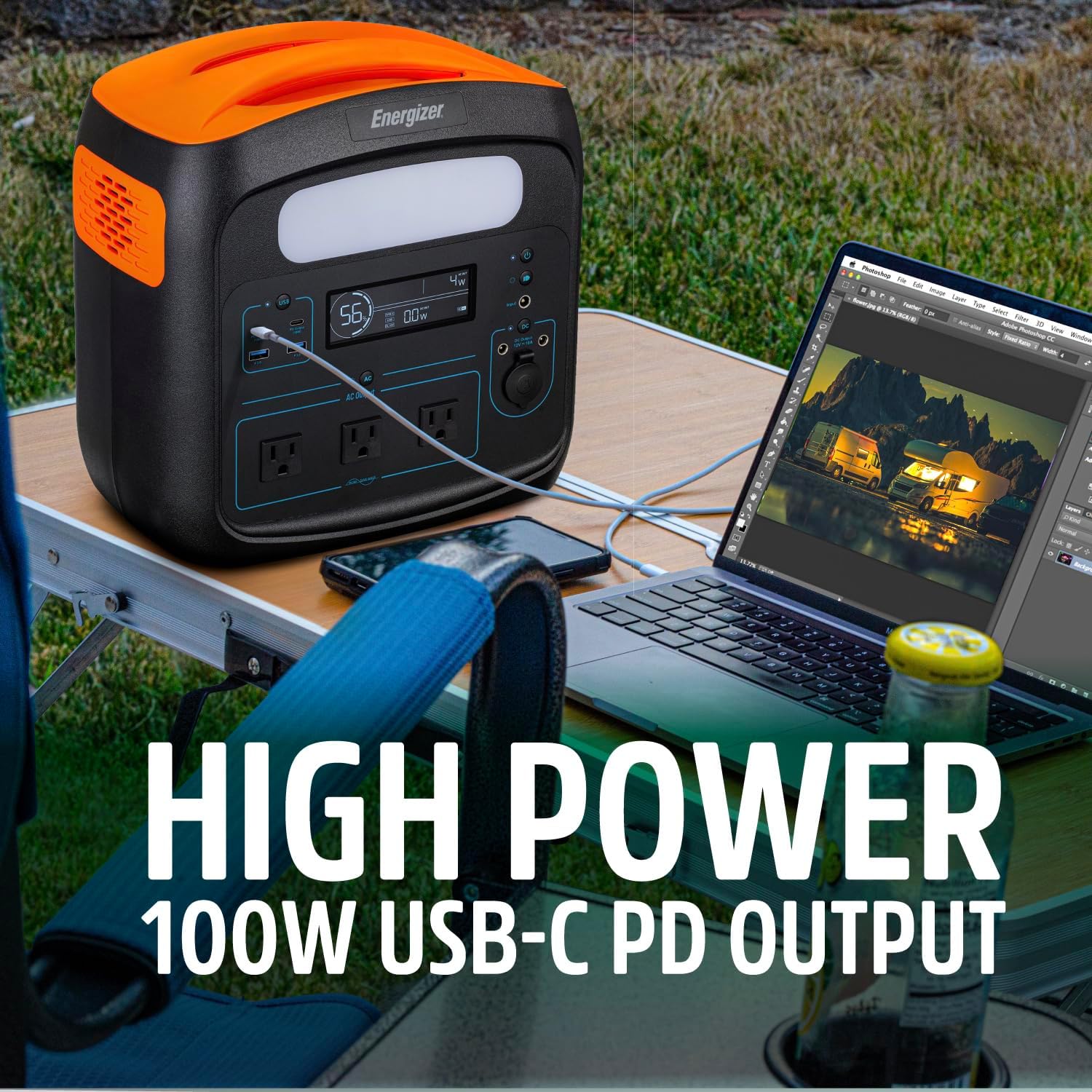 Energizer Portable Power Station Solar Generator 960W with LiFePO4 Battery, 110V/700W Pure Sine Wave AC Outlet, USB-C PD 100W, for Outdoor Use