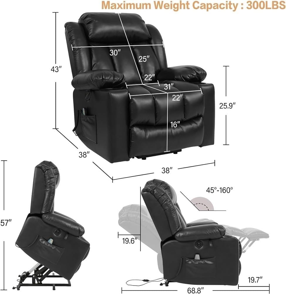 Lazy Boy Recliner Chair Power Lift Rocker Massage Heat Elderly Ergonomic Single Lounge Sofa Home Theater Seating