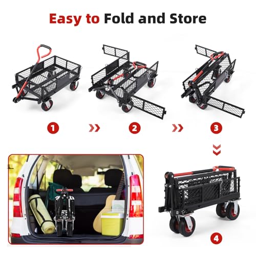 880lbs Steel Garden Dump Cart, Heavy Duty Yard Dump Utility Wagon w Removable Mesh Sides, Utility Metal Wagon w 180° Rotating Handle