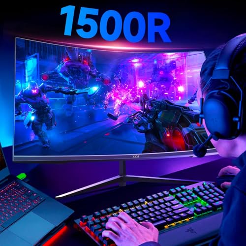 ZZA 32-Inch QHD Curved Gaming Monitor - 2K Resolution, 165Hz Refresh Rate, 1ms Response Time, FreeSync & G-Sync, HDR10, 122% sRGB Coverage, DP/HDMI