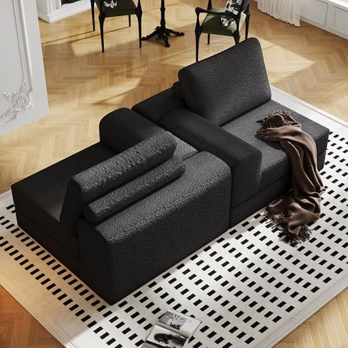 Cloud Modular Sectional Sofa, DIY Combination Modular Couch for Living Room, Unique Knitted Fabric Love Seat Couches with 2 Pillows