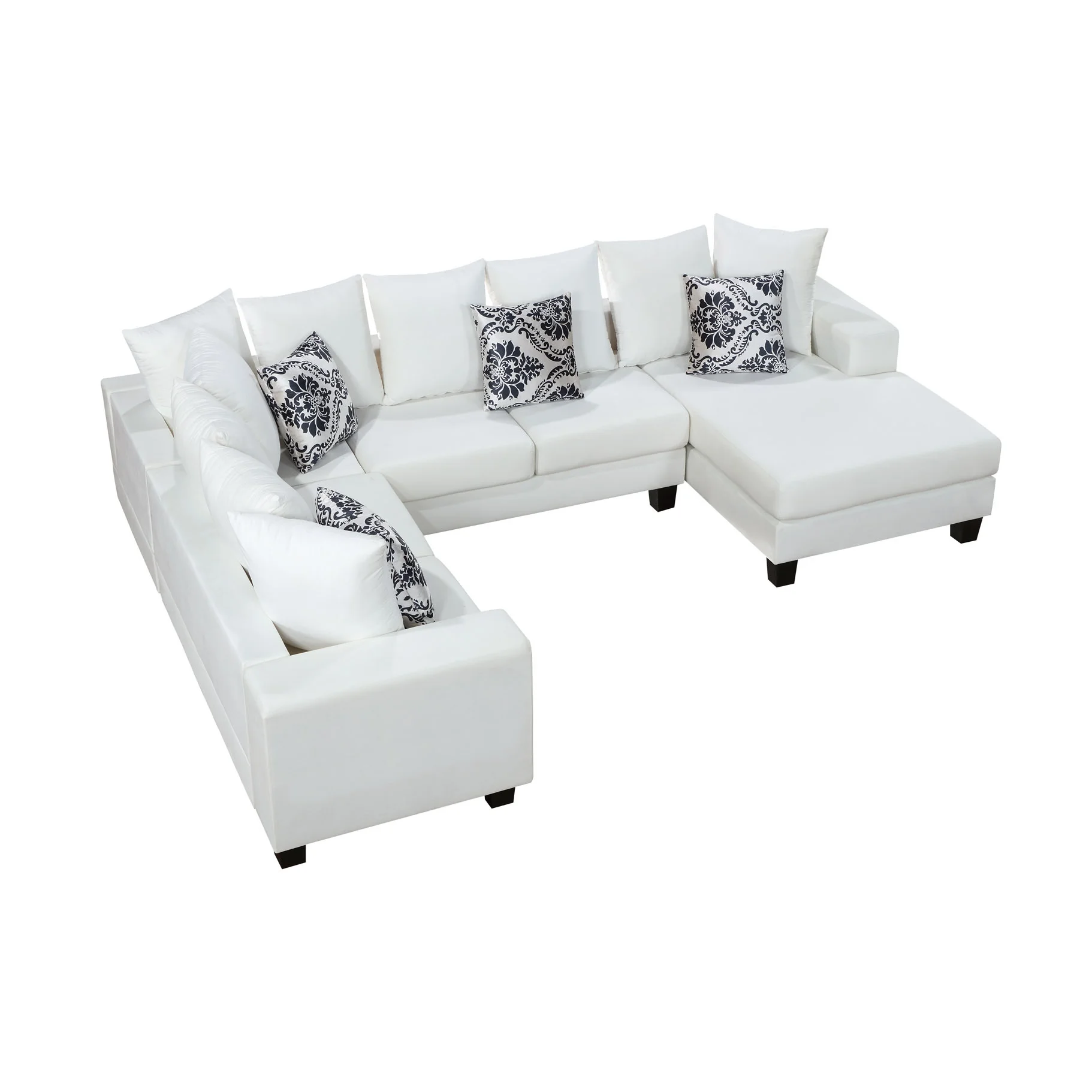 Soges Modern U Shape Sectional Sofa 110"x85", 7-Seat Velvet Sofa with Pillows, Couch Set for Living Room, Apartment, Office, White