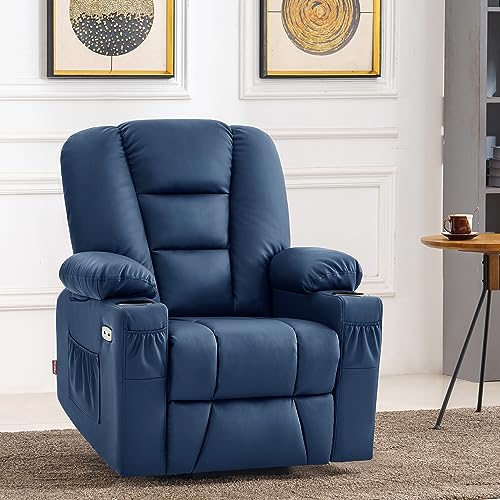 MCombo Small Power Lift Recliner Chair with Massage and Heat for Petite People, Cup Holders, USB Ports, Side Pockets, Faux Leather 7569 (Small
