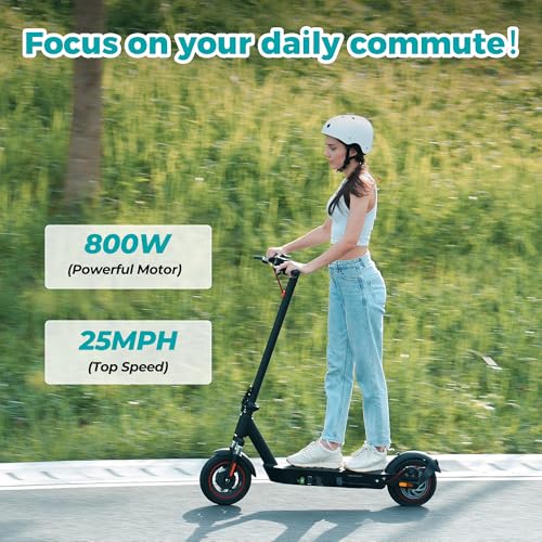 Electric Scooter for Adults, 800 Powerful Motor, 10 Inch Tires, 25/28 MPH Top Speed, 30/32 Miles Long Range, Dual Disc Brakes & Shock Absorber