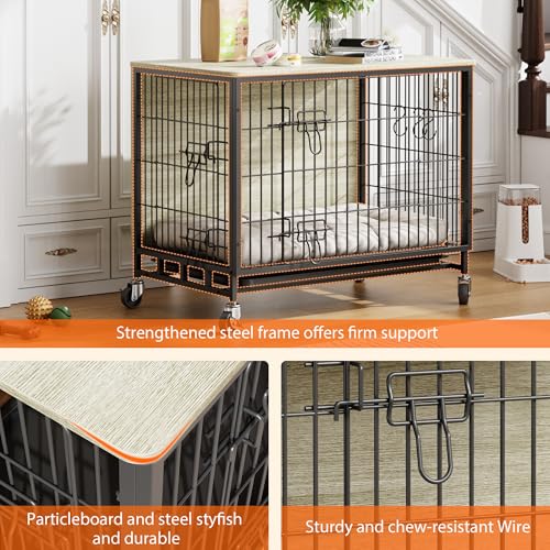 Heavy Duty Metal Dog Crate, Indoor Outdoor Pet Kennel Cage with Shelves, Storage Cabinet, Modern Decorative Dog Cage Furniture