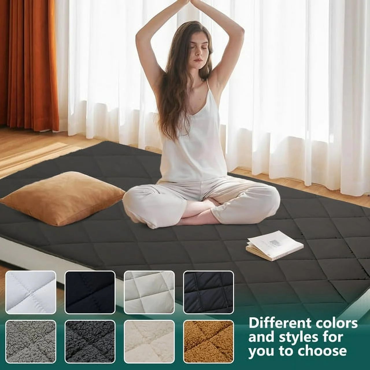 ABORON Diamond Patterned Mattress,4 Inch Extra Thick Sleeping Bed For Floor,Roll Up Mmemory Foam Mattress , Folding Floor Lounger Guest Bed Pad