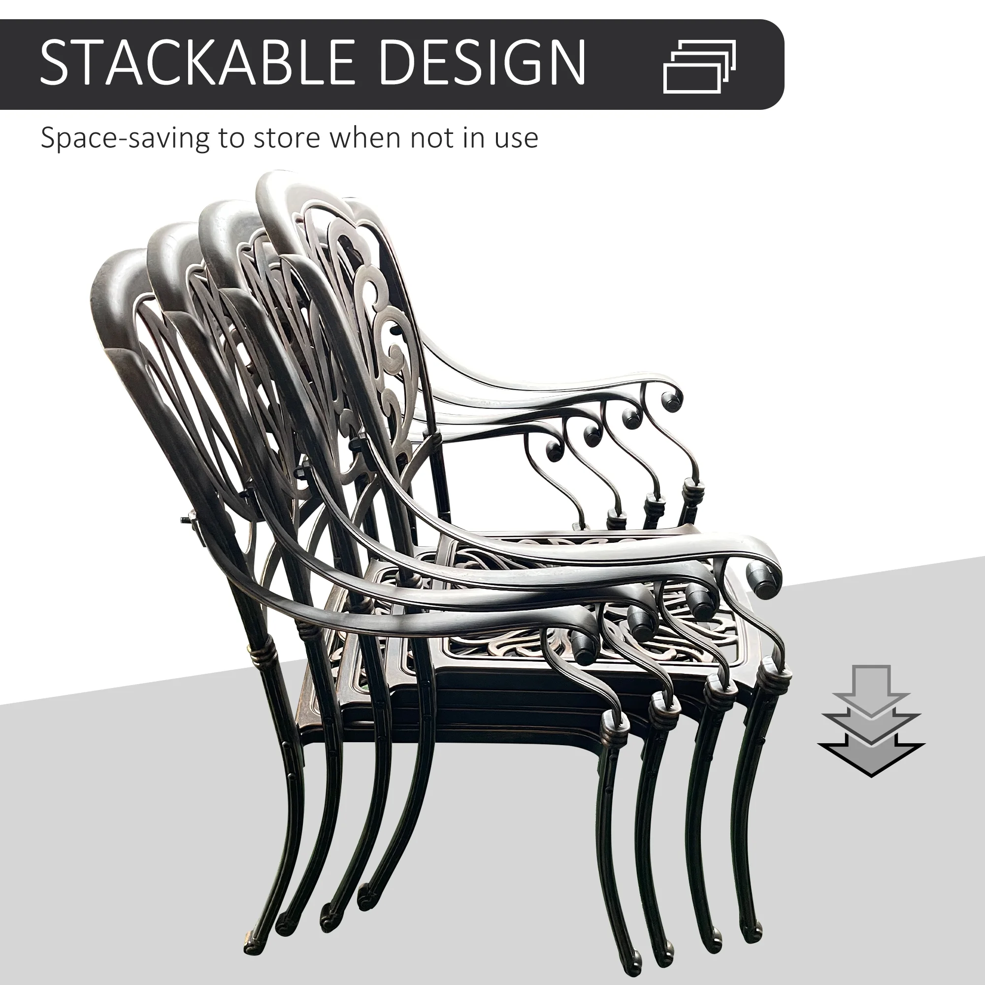 Outsunny Cast Aluminum Patio Dining Set for 4, Umbrella Hole, Bronze
