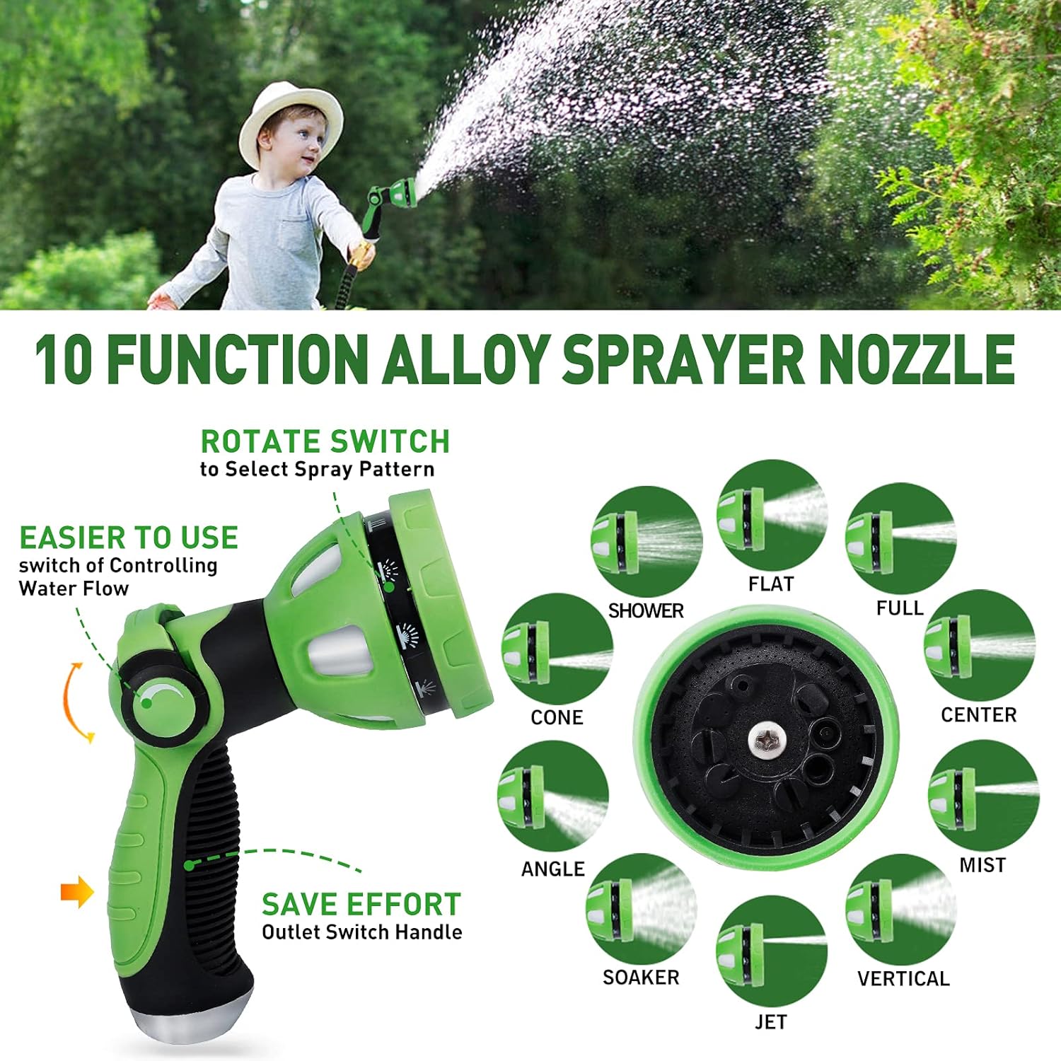 Augtarlion 100 ft Expandable Garden Hose with 10 Function Sprayer, Leak-proof Lightweight Expanding Garden Water Hose with 100% Solid Brass Fittings