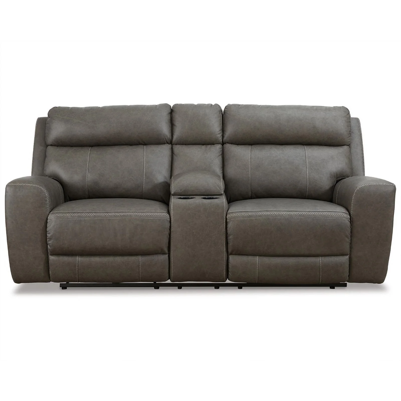 Ashley Furniture Roman Leather Power Reclining Loveseat in Gray
