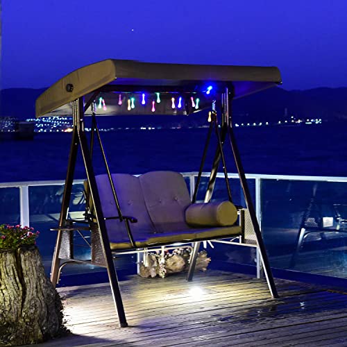 PURPLE LEAF 3-Seat Deluxe Outdoor Patio Porch Swing with Weather Resistant Steel Frame, Adjustable Tilt Canopy, Cushions and Pillow Included, Beige